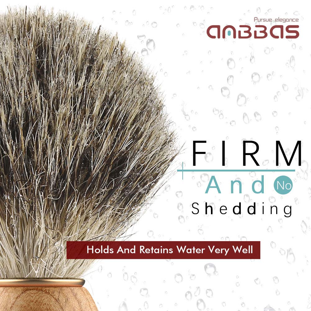 Anbbas Shaving Brush, Handmade Pure Badger Hair Brush with Natural Manchurian Ash Wood Handle for Men Traditional Wet Shaving Starer