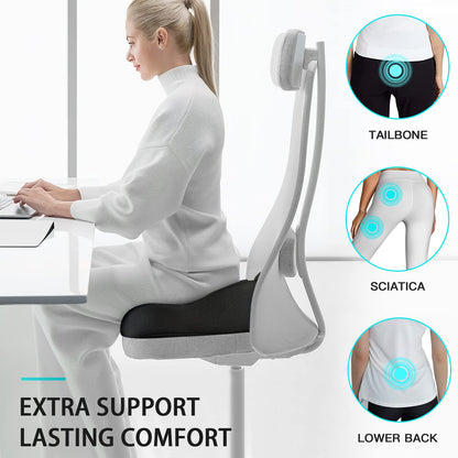 Benazcap Memory Seat Cushion for Office Chair Sciatica & Back Pain Relief Memory Foam Firm Coccyx Pad for Car, Wheelchair, Gaming chair and Desk Chair