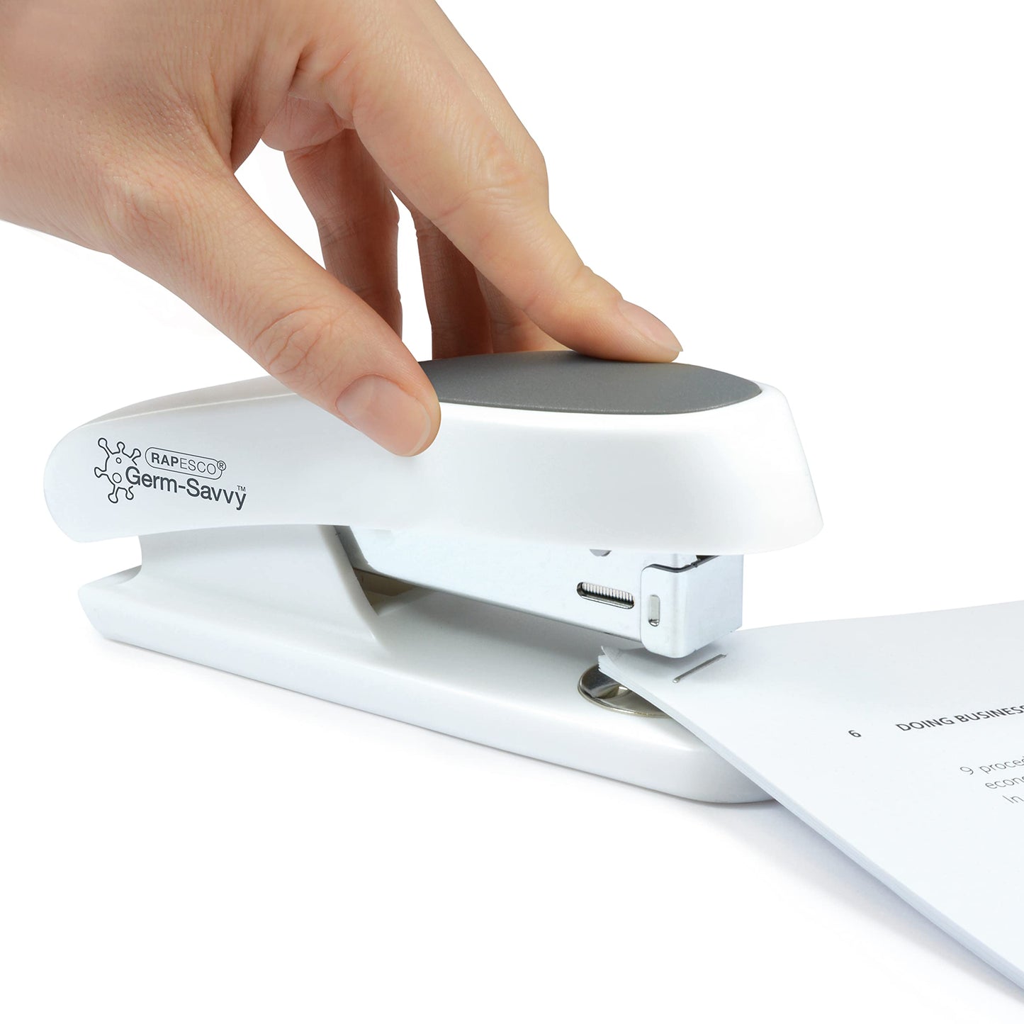 - Rapesco 1483 Germ-Savvy Antibacterial | ECO Sting Ray Half Strip Stapler | 1000 x 24/6 mm Staples | Soft White -