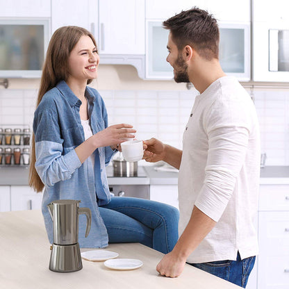 bonVIVO Moka Pot - Intenca, 300ml, Stainless Steel Espresso Maker w/Silver Chrome Finish - Stove Top Italian Coffee Maker - 6 Cup Coffee Pot - Gifts for Men and Women