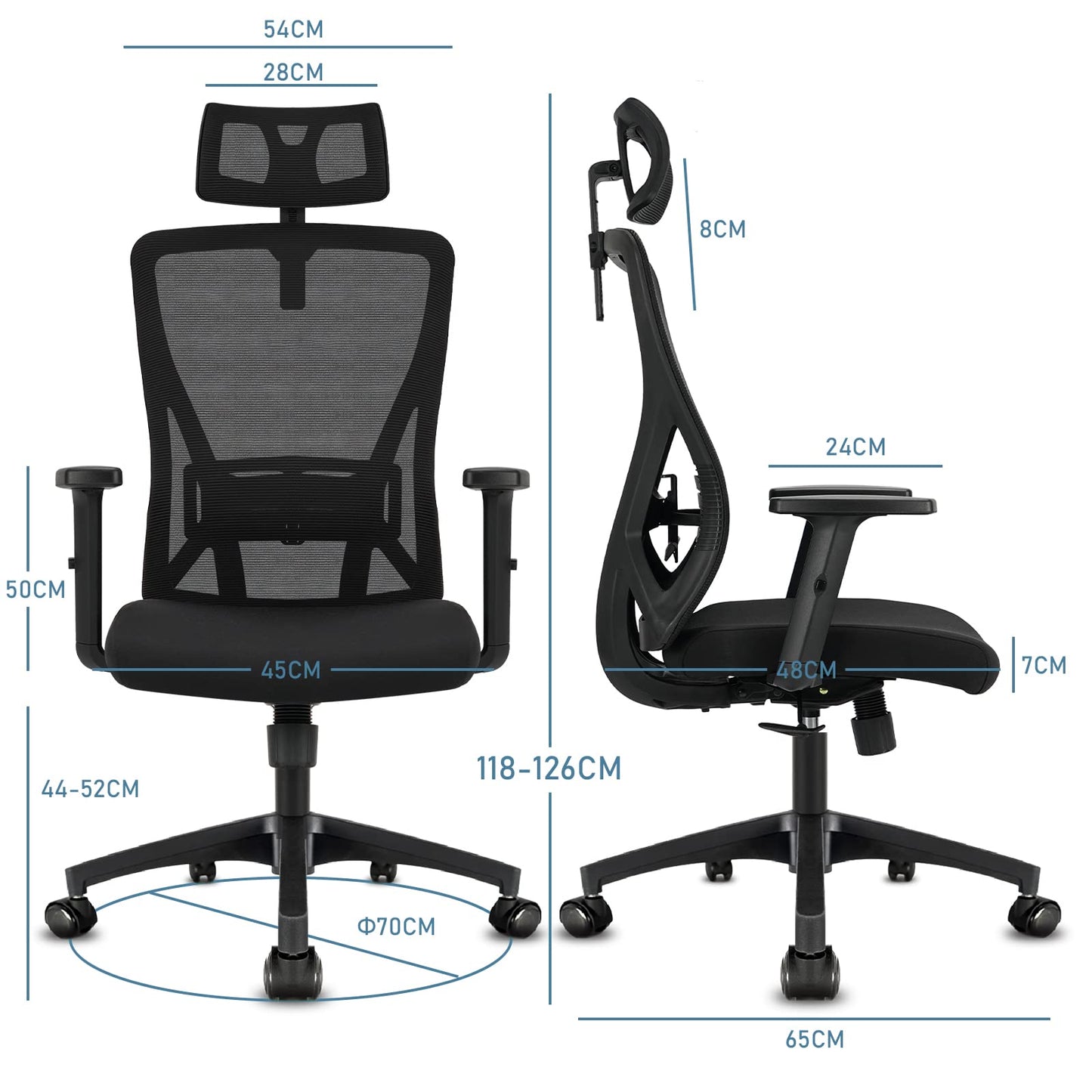 - Durrafy Office Chair Ergonomic | Office Desk Chair with Adjustable Headrest, Armrests, Lumbar Support -