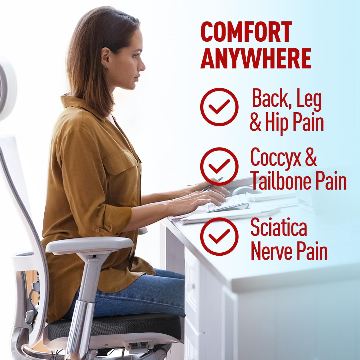 - RaMokey Seat Cushion | Office Chair Memory Foam | Coccyx Pain Relief Cushion Pillow -