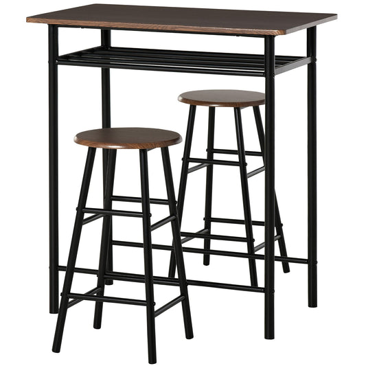 - HOMCOM Bar Table Set | Bar Table and Stools Set | Footrest and Storage Shelf -