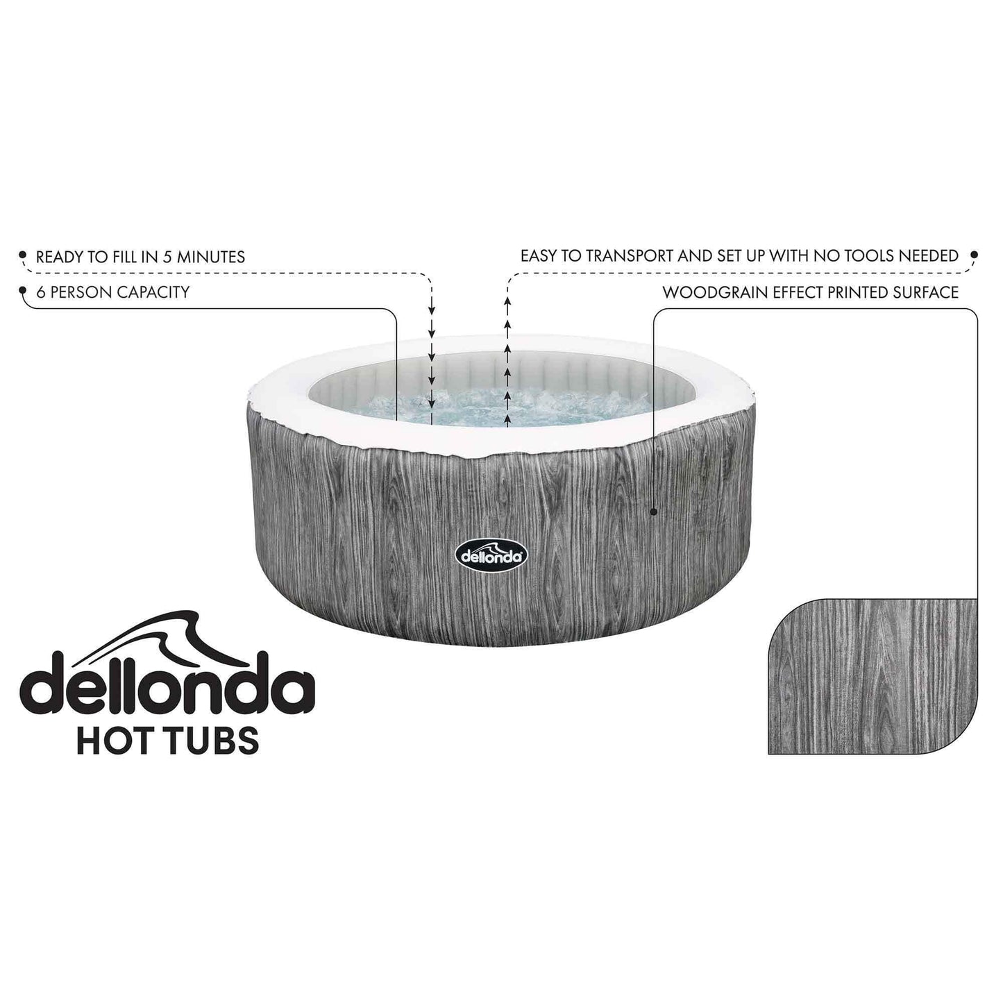 Dellonda 4-6 Person Inflatable Hot Tub Spa with Smart Pump - Wood Effect - DL89