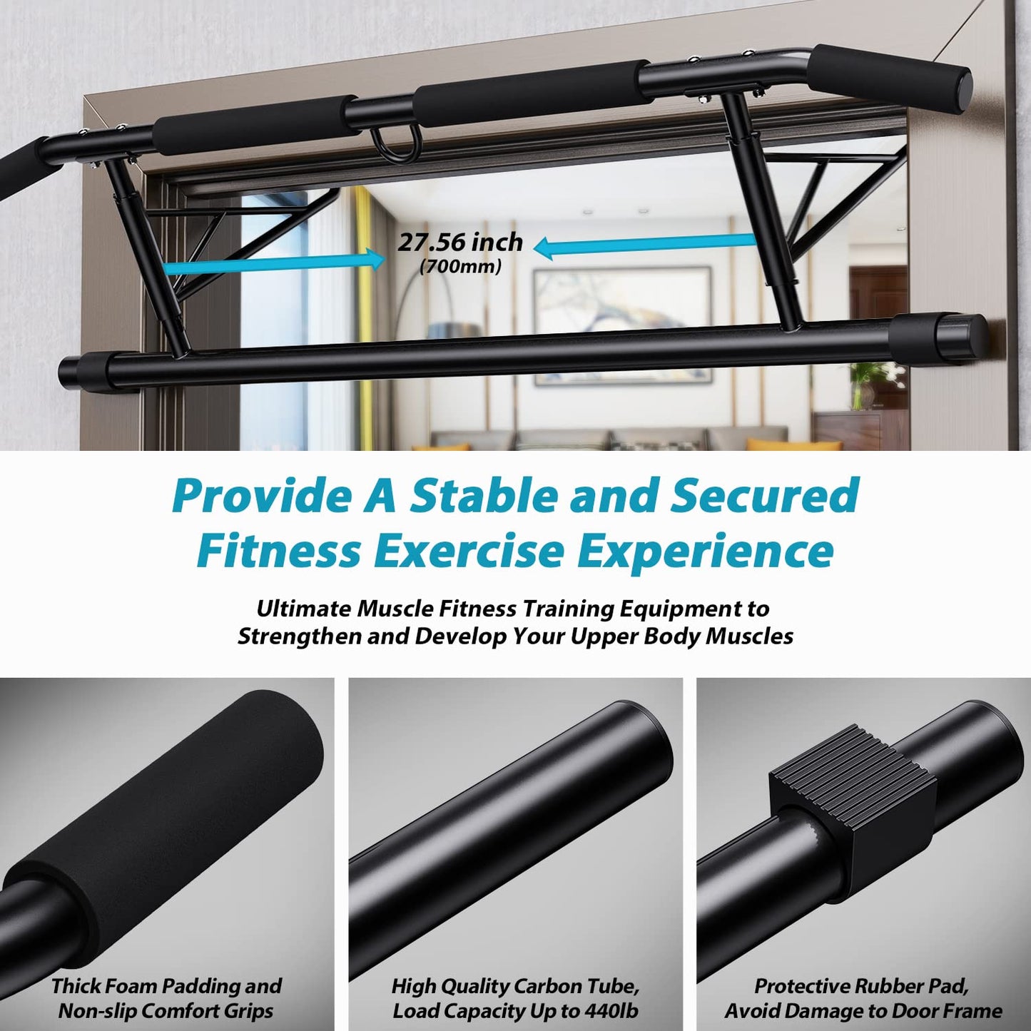 - JX FITNESS Door Frame Pull up Bar | Doorway Chin up Bar | Padded Handles | Foldable -