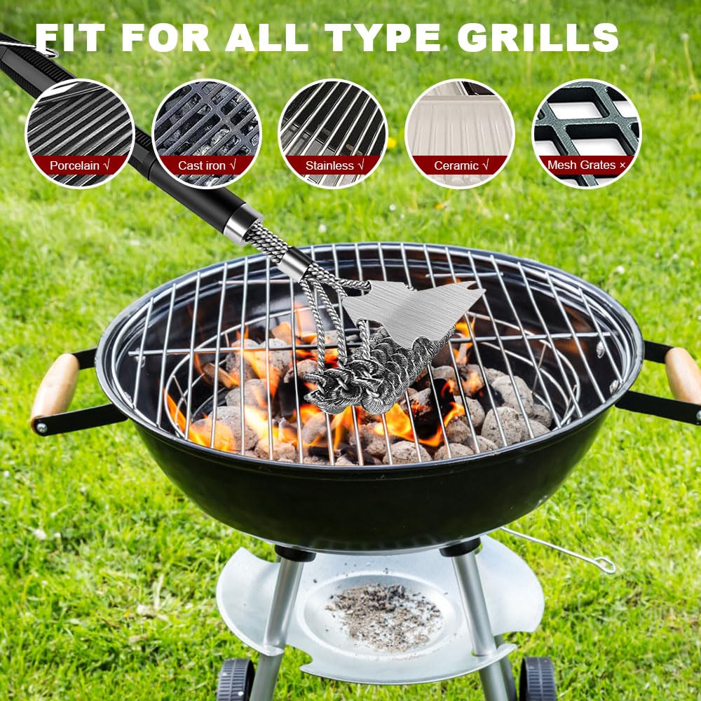 - Flintronic BBQ Grill Cleaning Brush | Barbecue Steel Brushes with Metal Scraper -