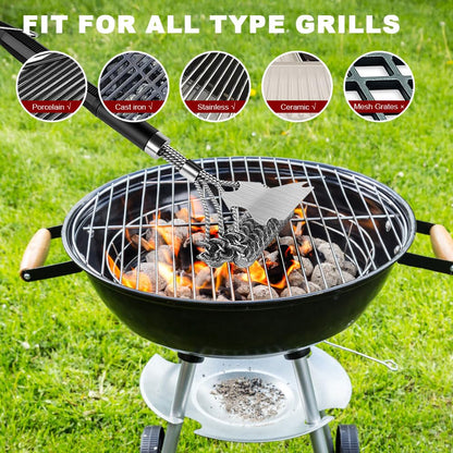 - Flintronic BBQ Grill Cleaning Brush | Barbecue Steel Brushes with Metal Scraper -