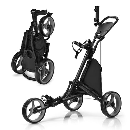 - GYMAX 3 Wheels Golf Push Pull Cart | Lightweight Height Adjustable Golf Trolley -