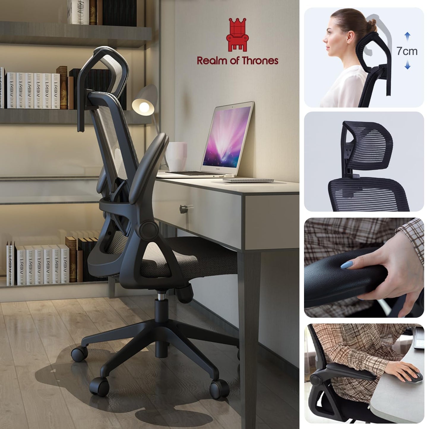 - Realm of Thrones CAPTAIN Ergonomic Office Chair | Metal Base Heavy Duty Home Office Mesh Desk Chair -