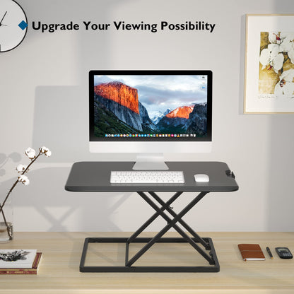 BONTEC Standing Desk Converter 67x47cm, Height Adjustable Sit Stand desk Converter Workstation, Ergonomic X-Frame Desk Riser for Laptop, Monitor, Keyboard Home Office, Ultra-Slim Desk Raiser up to 8kg