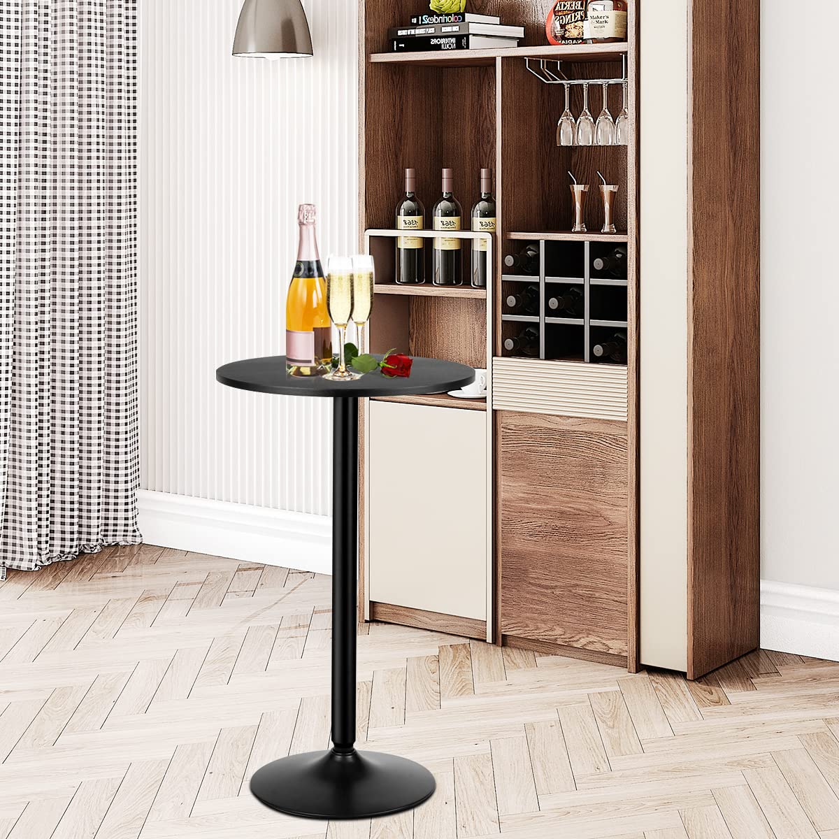 COSTWAY Round Bar Table, Counter Bistro Pub Tables with Fixed Tabletop and Stable Base, Circular Cocktail Dining Table for Home, Office and Kitchen, Holds up to 150kg (101cm H, 1PCS)