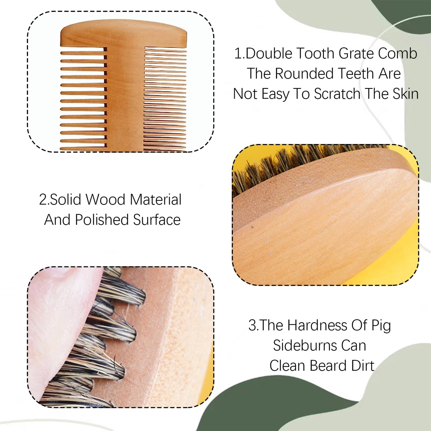 2PCS Portable Beard Brush Comb Set for Men Effectively removes Hidden Dirt Boar Bristle Beard Brush Keep Your Beard Neat for Beard Care Combing Beard Hair Removing Debris Massaging Face