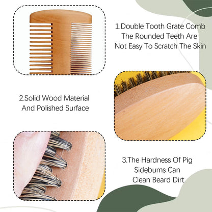 2PCS Portable Beard Brush Comb Set for Men Effectively removes Hidden Dirt Boar Bristle Beard Brush Keep Your Beard Neat for Beard Care Combing Beard Hair Removing Debris Massaging Face