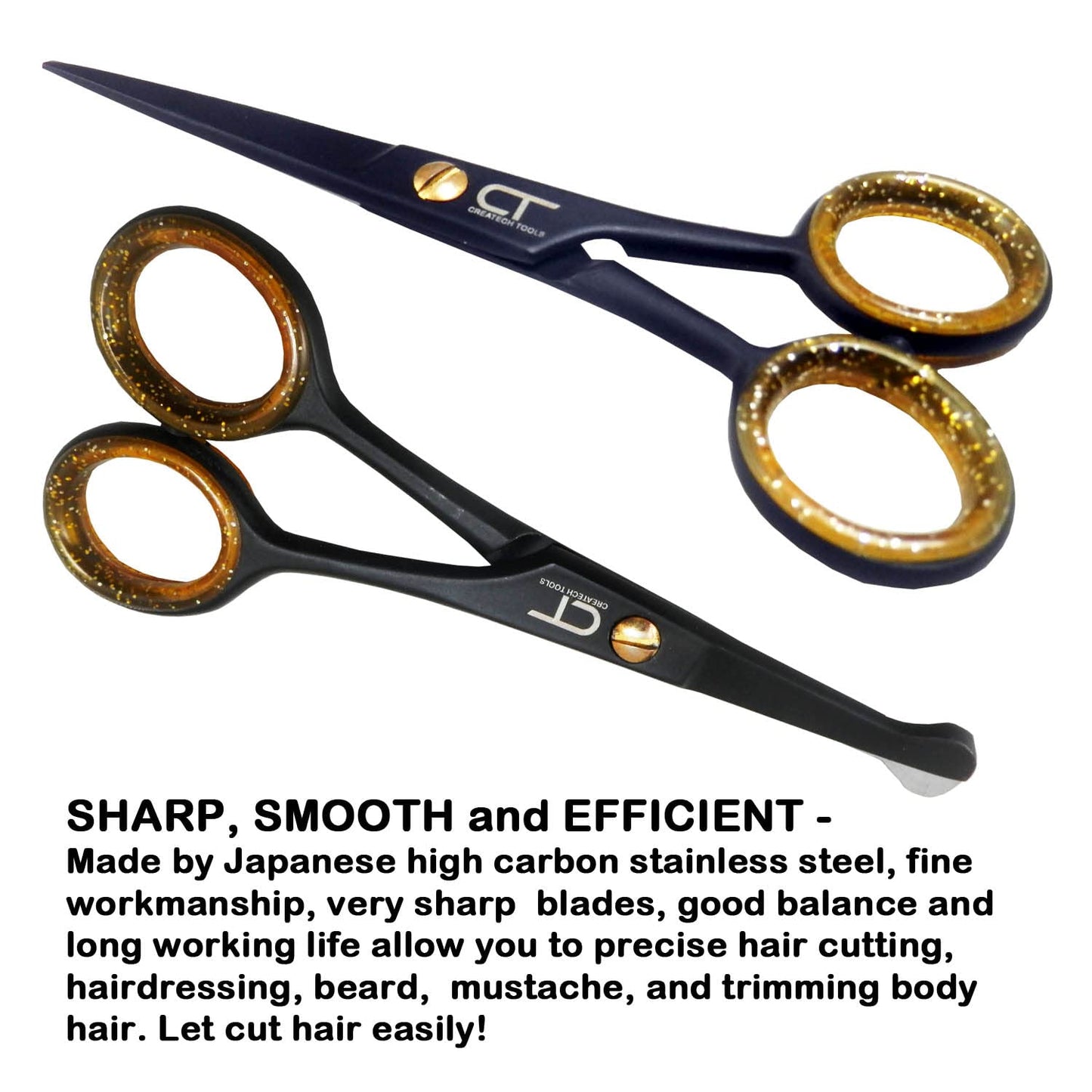 CT 4.5" Small Hair Scissors Set - Moustache & Beard Trimming for Men, Precise Facial Ear Nose Pubic Haircutting Round Tip Scissors for Baby Kids (Small Trimming Scissors Set)