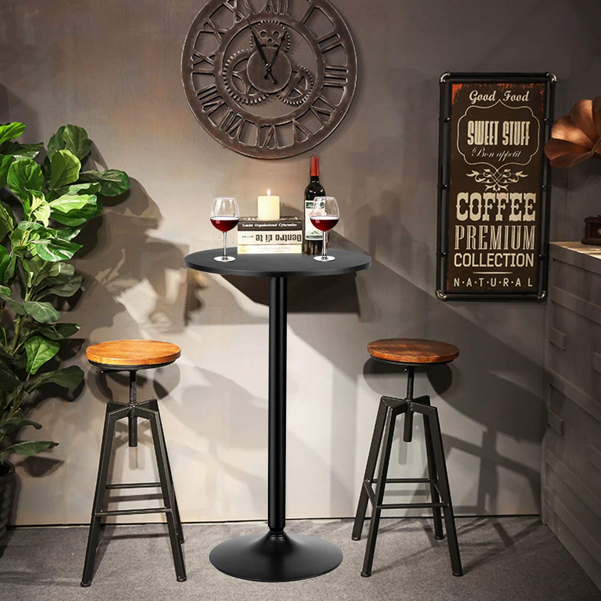 COSTWAY Round Bar Table, Counter Bistro Pub Tables with Fixed Tabletop and Stable Base, Circular Cocktail Dining Table for Home, Office and Kitchen, Holds up to 150kg (101cm H, 1PCS)