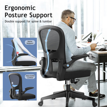 Desk Chair - Ergonomic Office Chair with Adjustable Armrest Lumbar Support, High-density Sponge Cushion, Silent Wheels, Height Tilting Adjustment, YONISEE Swivel Computer Chair Rocking Executive Chair