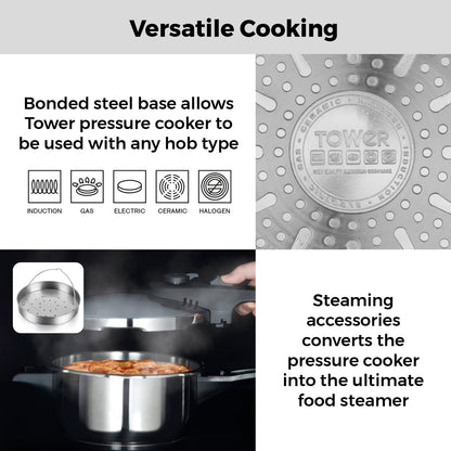 - Tower T80245 Stainless Steel Pressure Cooker | Steamer Basket | 3 Litre -