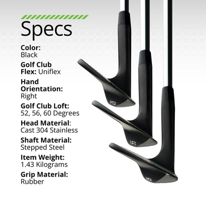 BombTech - Premium Golf Wedge Set - 52, 56, 60 Degrees Golf Wedges - Max Groove for Increased Spin - Black Wedges… (Black)
