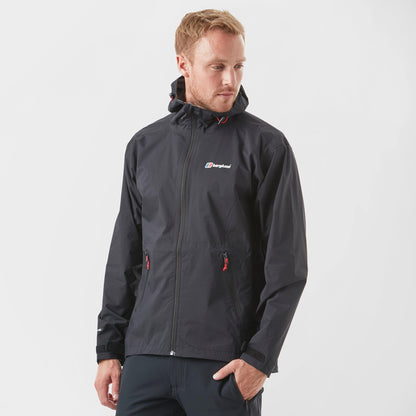 Berghaus Men's Stormcloud Waterproof Jacket with AQ2 Fabric and Fully Adjustable Hood, Packable Rain Jacket, Men's Hiking & Outdoor Recreation Clothing, Black, L