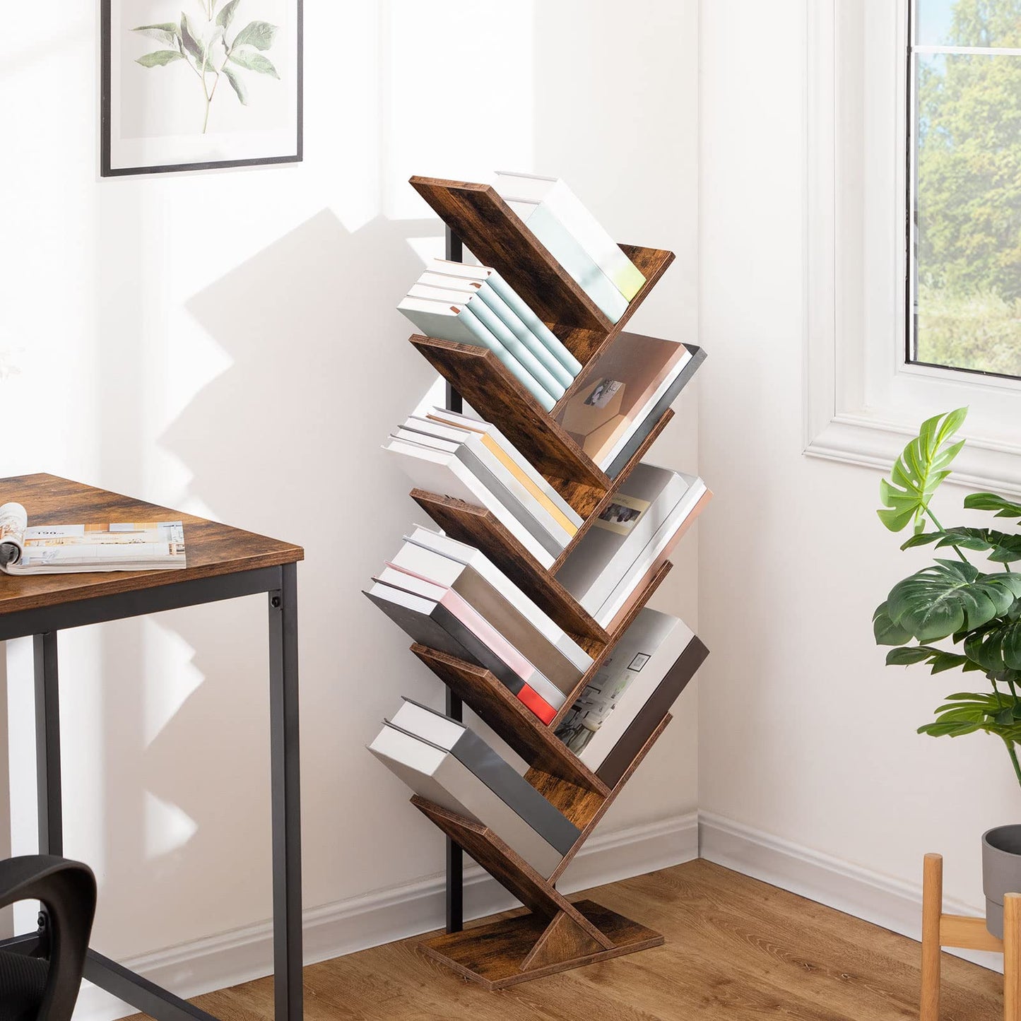 - HOOBRO Tree Bookshelf Tall, 9-Tier Floor Standing Book Shelf -