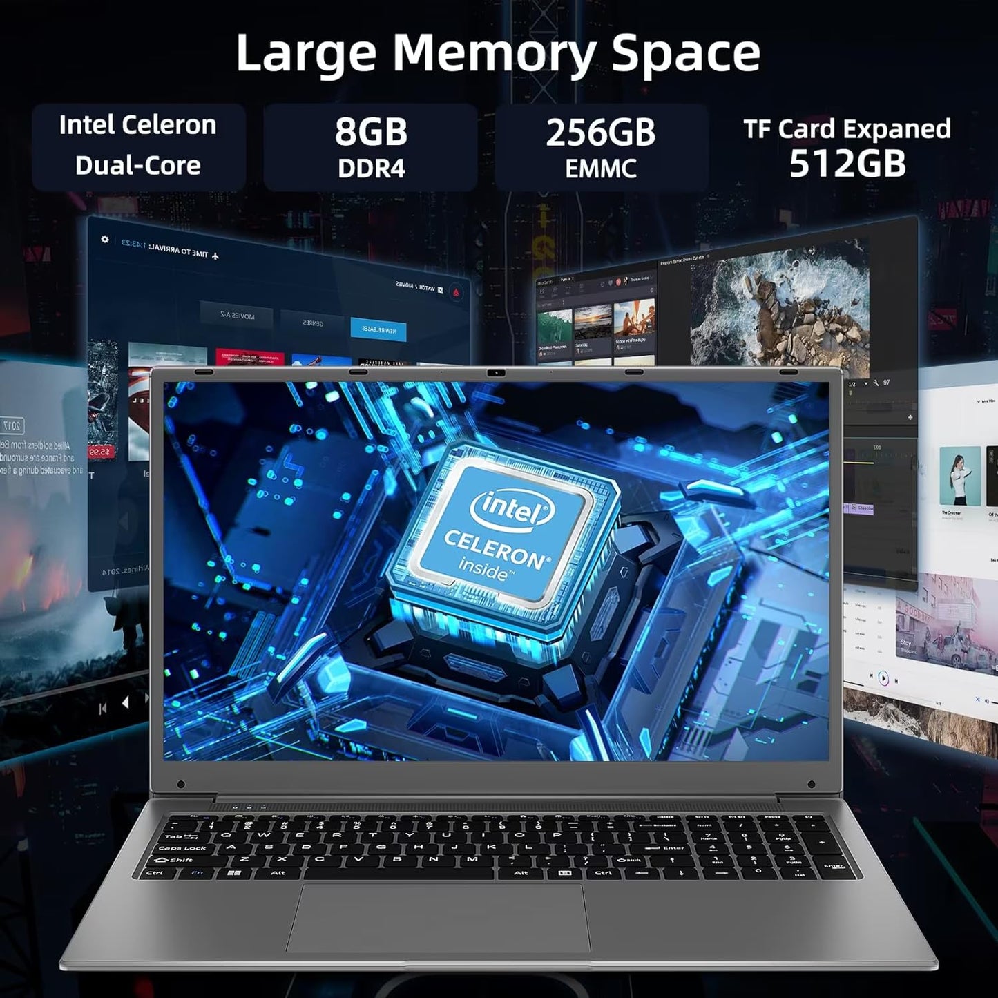 - Naclud 17.3 Inch Laptop 8GB DDR4 256GB SSD (TF 512GB) | Celeron Dual-Core Processor(Up to 2.6GHz -