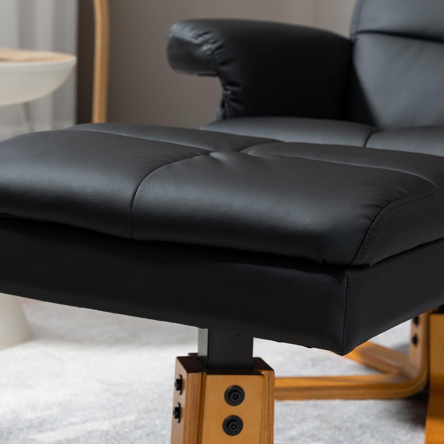 - HOMCOM Faux Leather Swivel Recliner Chair | Footstool | Wooden Base -