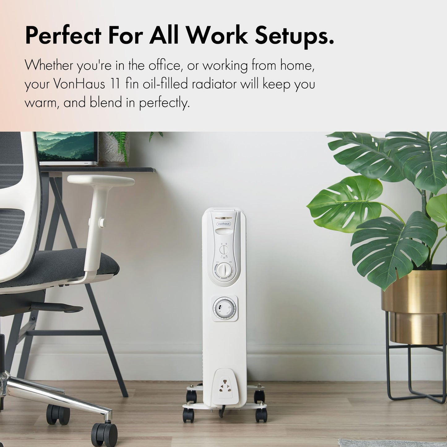 = VonHaus Oil Filled Radiator 11 Fin, Heater Portable Electric Free Standing 2500W for Home, Office, Any Room