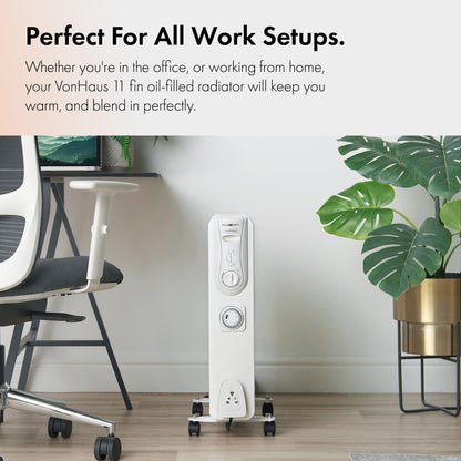 = VonHaus Oil Filled Radiator 11 Fin, Heater Portable Electric Free Standing 2500W for Home, Office, Any Room