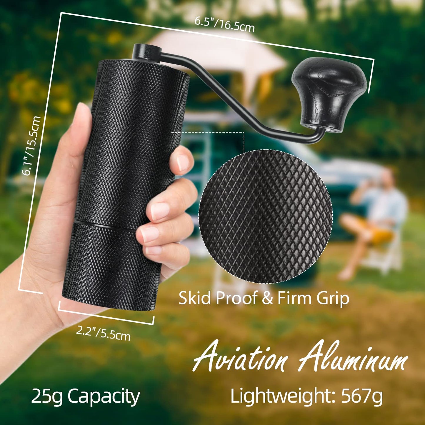 Azontion Coffee Grinder Manual CG30, 38mm Tiger Shark 420 SUS CNC Steel Burr, 36-Click Fine Adjustment, Portable Coffee Bean Grinder for Aeropress, Hand Pour, French Press, Espresso