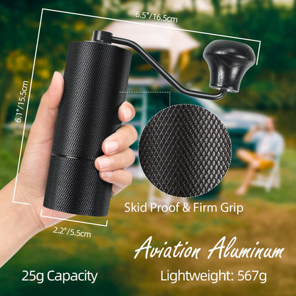 Azontion Coffee Grinder Manual CG30, 38mm Tiger Shark 420 SUS CNC Steel Burr, 36-Click Fine Adjustment, Portable Coffee Bean Grinder for Aeropress, Hand Pour, French Press, Espresso