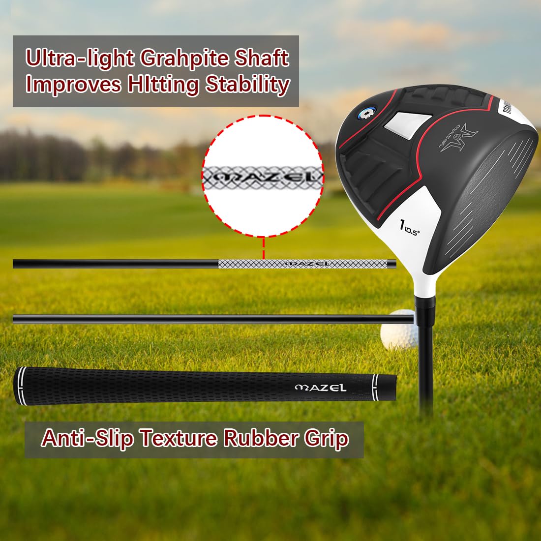 - MAZEL Titanium Golf Driver for Men | Graphite Shaft 45 Inch Flex Regular | 460CC Driver -