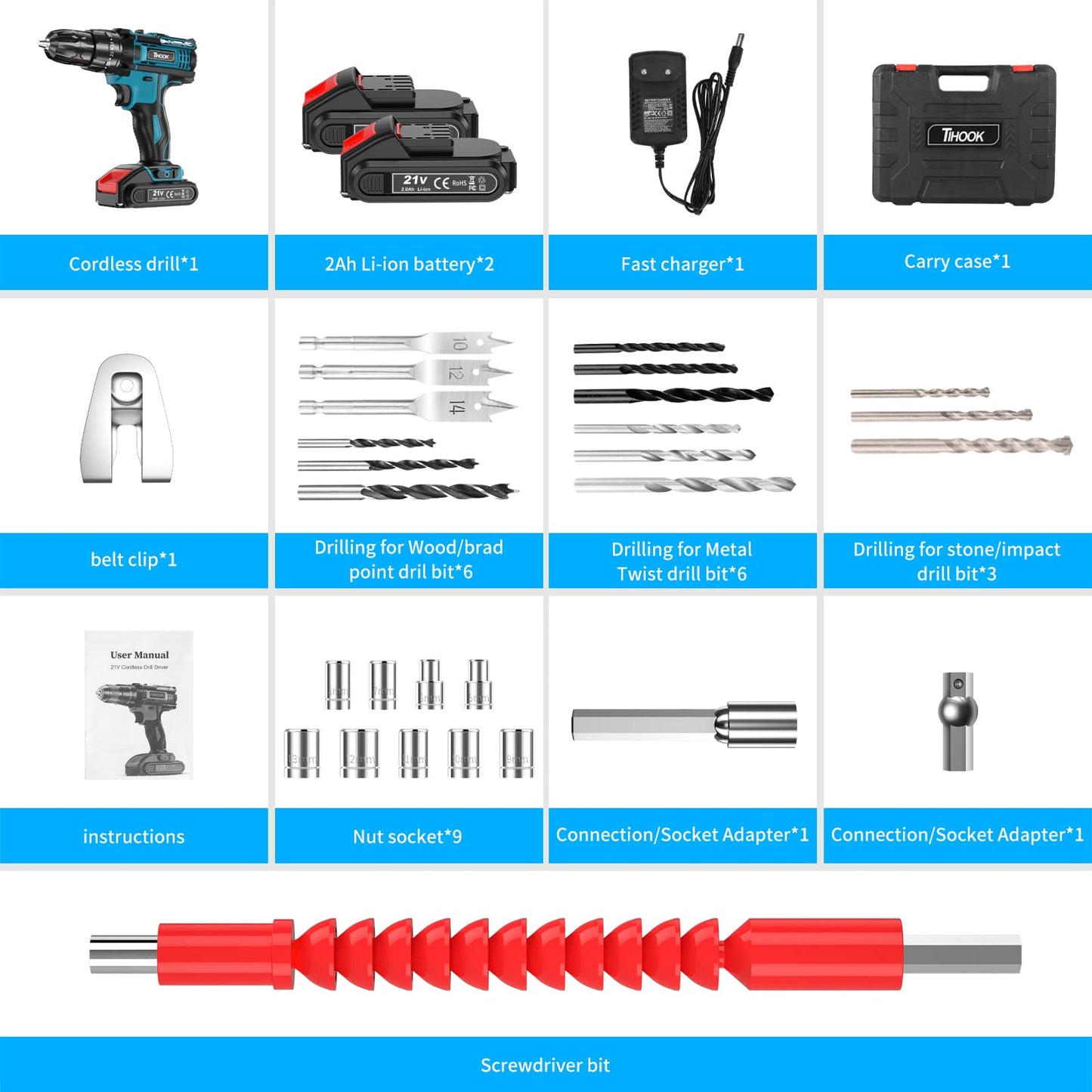 - TIHOOK Cordless Drill Driver 21V | Cordless Hammer Drill -