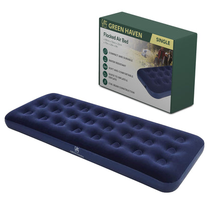 - Green Haven Single Blow Up Camping bed | Waterproof Single Airbed Inflatable Mattress | Single Air Beds for Adults & Kids -