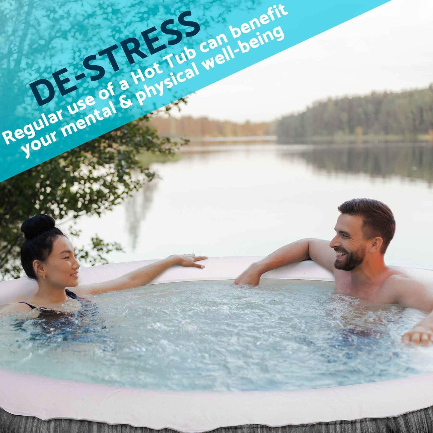Dellonda 4-6 Person Inflatable Hot Tub Spa with Smart Pump - Wood Effect - DL89