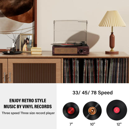 - Mersoco Vinyl Record Player Bluetooth Belt-Driven 3-Speed Turntable | Built In Speakers -