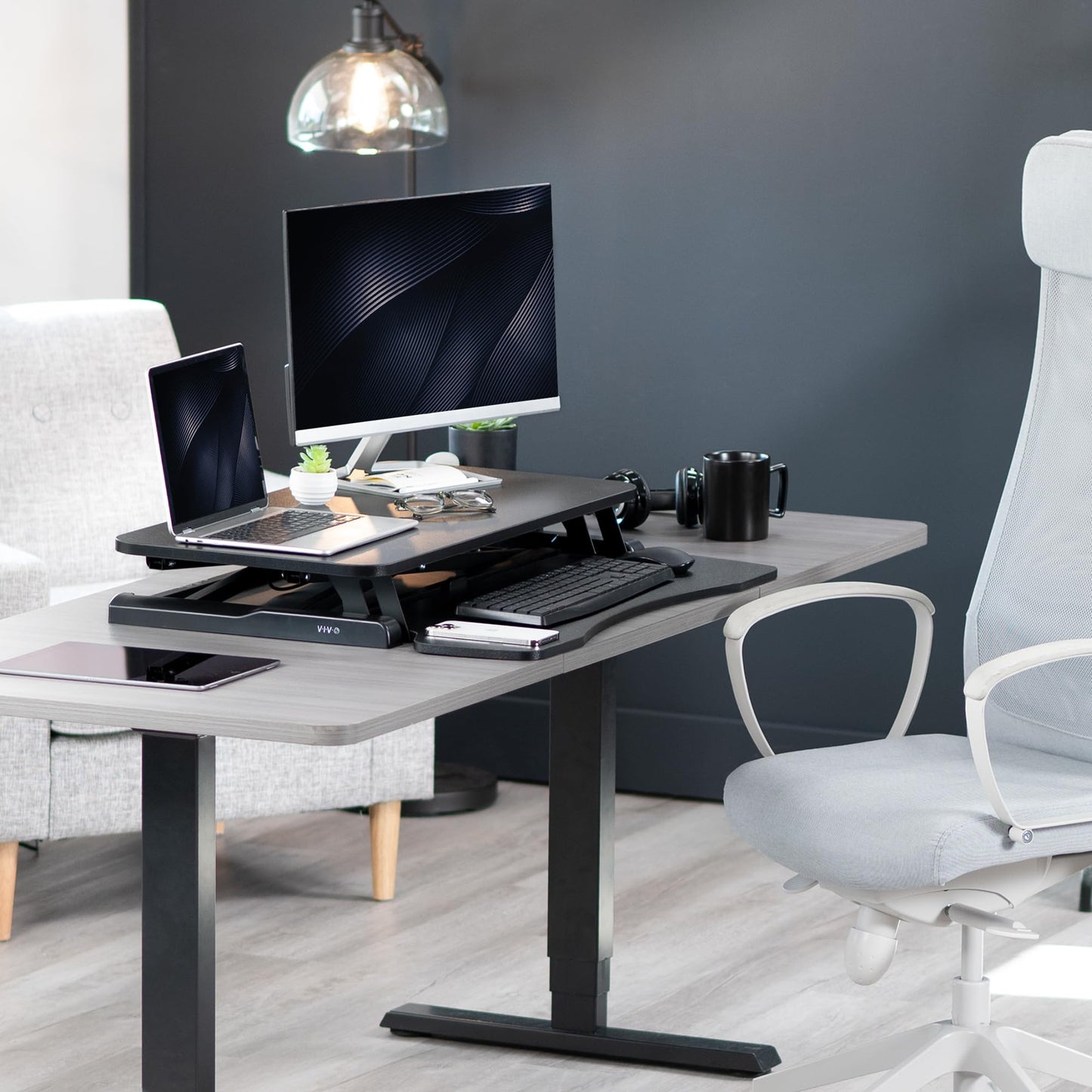- VIVO Standing 81 cm Desk Converter, Height Adjustable Riser, Sit to Stand Dual Monitor and Laptop Workstation with Wide Keyboard Tray -
