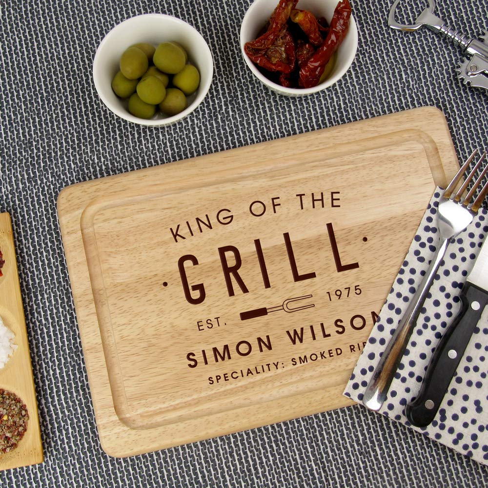 - eBuyGB King of The Grill Rectangle Chopping Board | Personalised Cutting Board | Meat Serving Board -