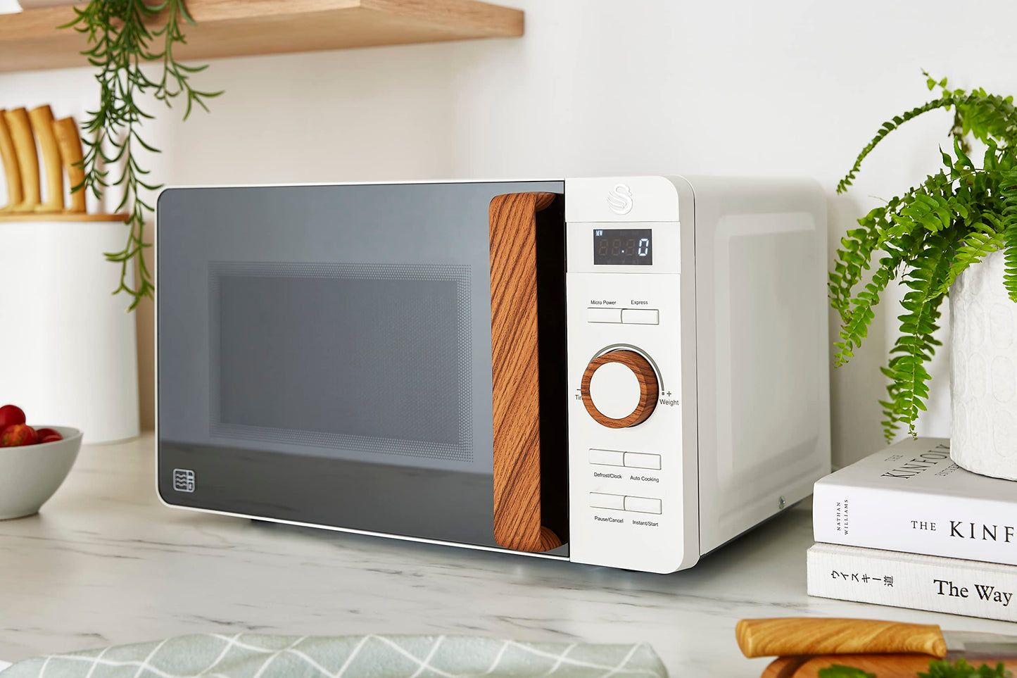 - Swan Nordic LED Digital Microwave with Glass Turntable | 6 Power Levels & Defrost Setting | 20L | 800W | White -