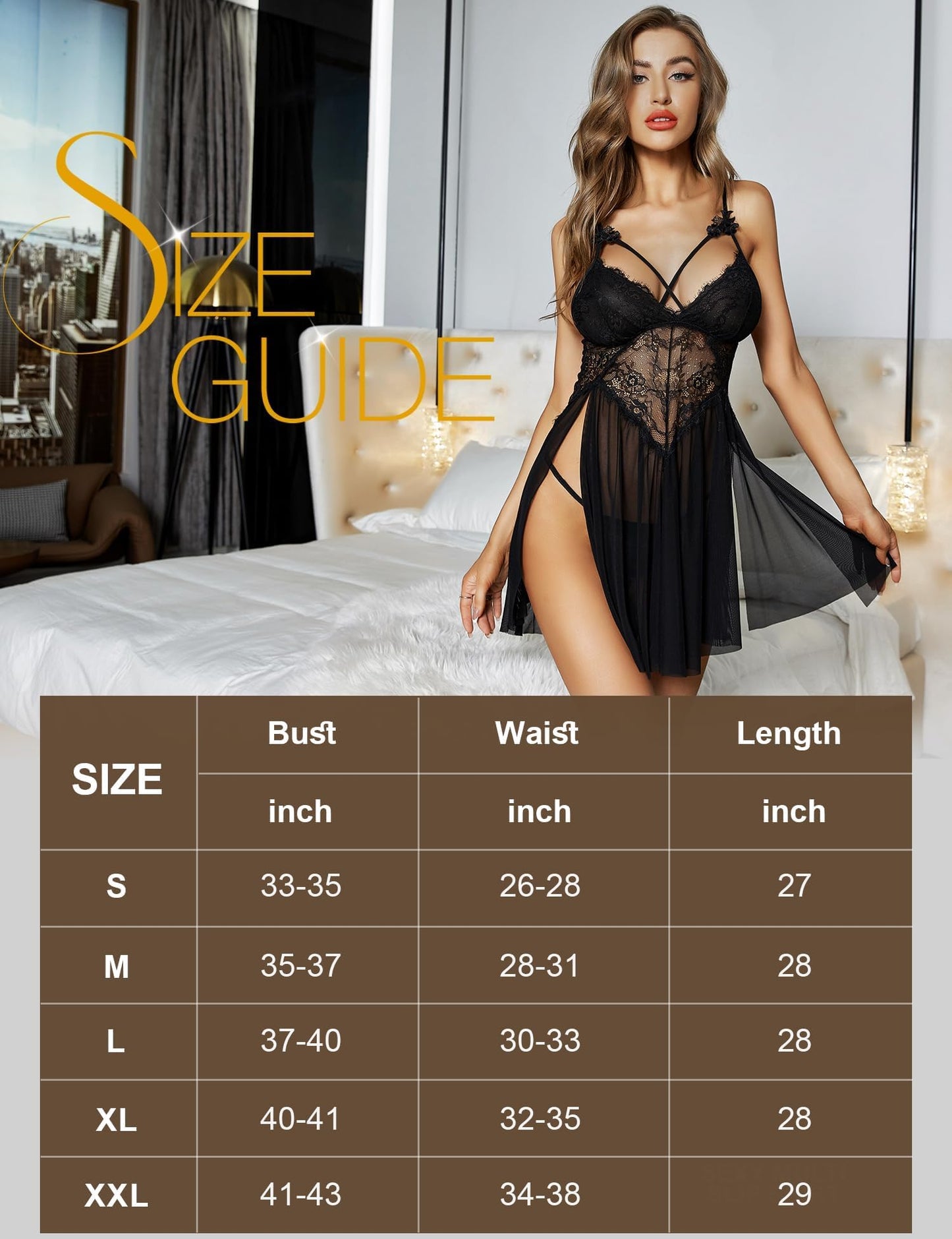 - RSLOVE Womens Sexy Babydoll Lace Nightgown Dress | Black -