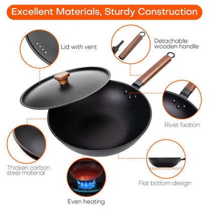 - Jobin 33cm/5.6L Non Stick Wok With Lid -