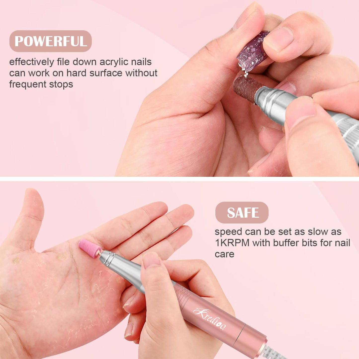 - Kredioo 350000RPM Nail Drill | Rechargeable Electric Nail Files for Acrylic Gel Nail -