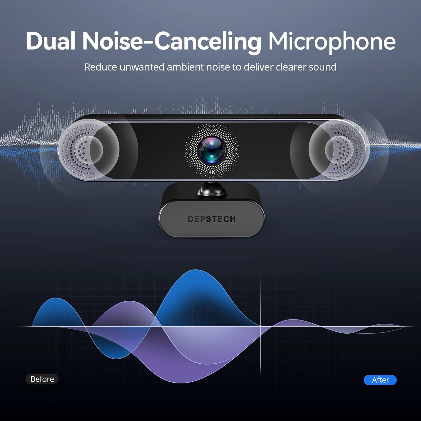 DEPSTECH 4K Webcam, Ultra HD 1/2.55'' Sony Sensor, 3x Digital Zoom, Dual Noise-Canceling Microphones, Remote Control, Auto Focus, Streaming Camera Webcam for PC, Laptop, Video Call, Zoom, Skype, Teams
