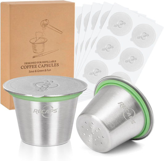 - Espresso Capsules Refillable Coffee Pods | Compatible with Nespresso OriginalLine (2 Pods+120 Lids) -