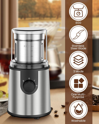 Andizun Coffee Grinder Electric, 350W Motor 80g Capacity Spice Grinder Electric with 304 Stainless Steel Blades for Coffee Beans, Nuts, Pepper