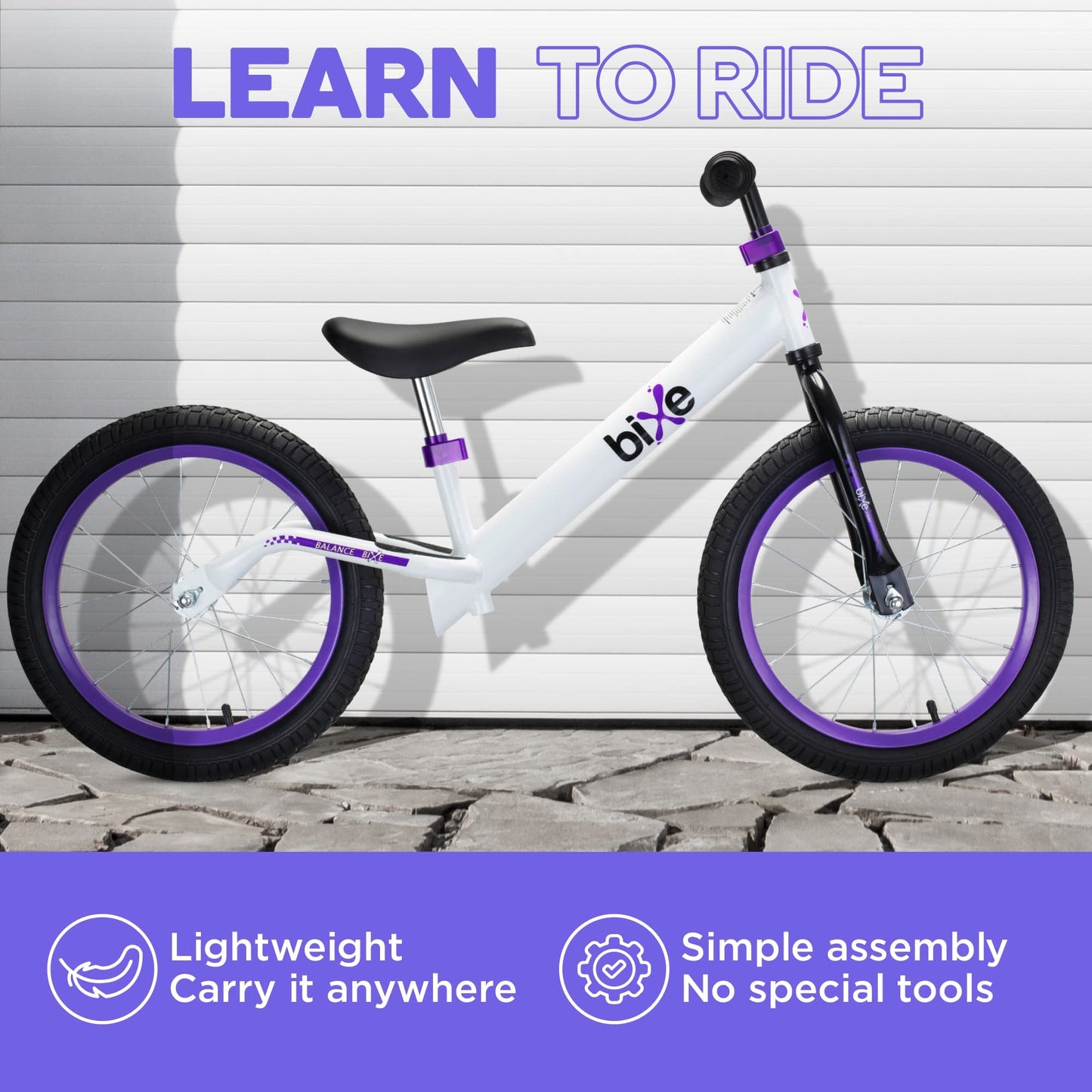 Bixe Aluminum Balance Bike for 5-9 Year Old Toddlers - 16 inch or 40.6 cm Wheels - No Pedal Kids' Training Bikes - Lightweight Bicycle for 5+ Boy or Girl - Purple