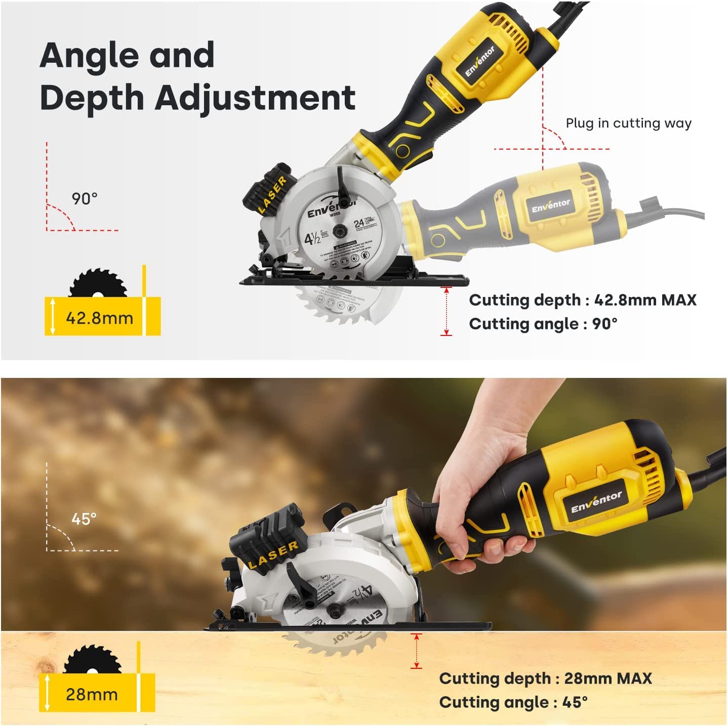 - Enventor Mini Circular Saw | 705W 3500RPM Pure Copper Motor Compact Electric Circular Saw | Laser Guide -