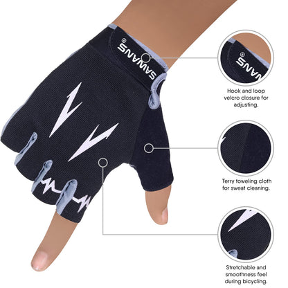 Cycling Gloves Half Finger Mountain Road Bike Cycle Gloves Anti Slip Shock Absorbing Padded Breathable MTB Bicycle Biking Gloves Sports Men Women (Black, L)