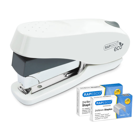 - Rapesco 1467 Germ-Savvy Antibacterial | ECO Luna Less Effort Stapler with 2000 Staples | 50 Sheet Capacity | Soft White -