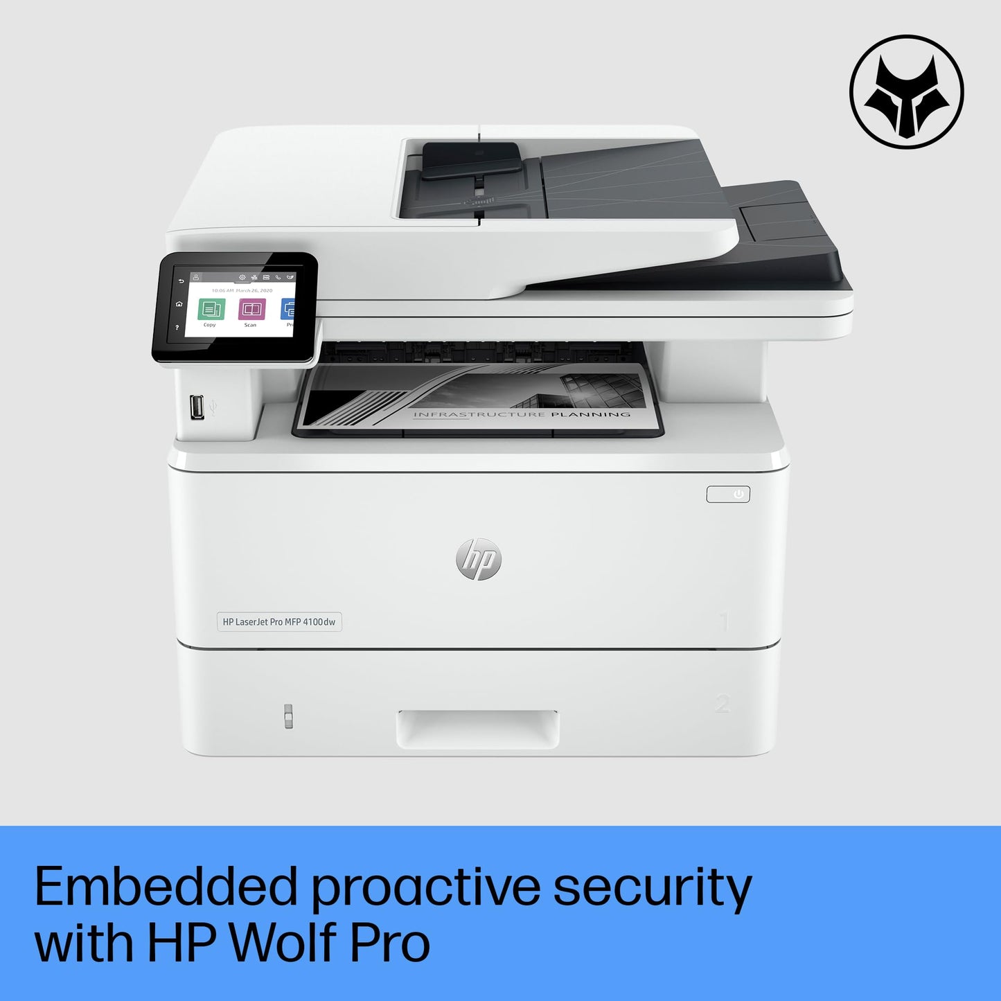 - HP Laserjet Pro MFP 4102dw Laser Printer | Black and White | Printer for Small Medium Business | Print, Copy, Scan, ADF | 2-Sided Printing | Dual-Band Wi-Fi, Ethernet | Instant Ink for Toner Available -