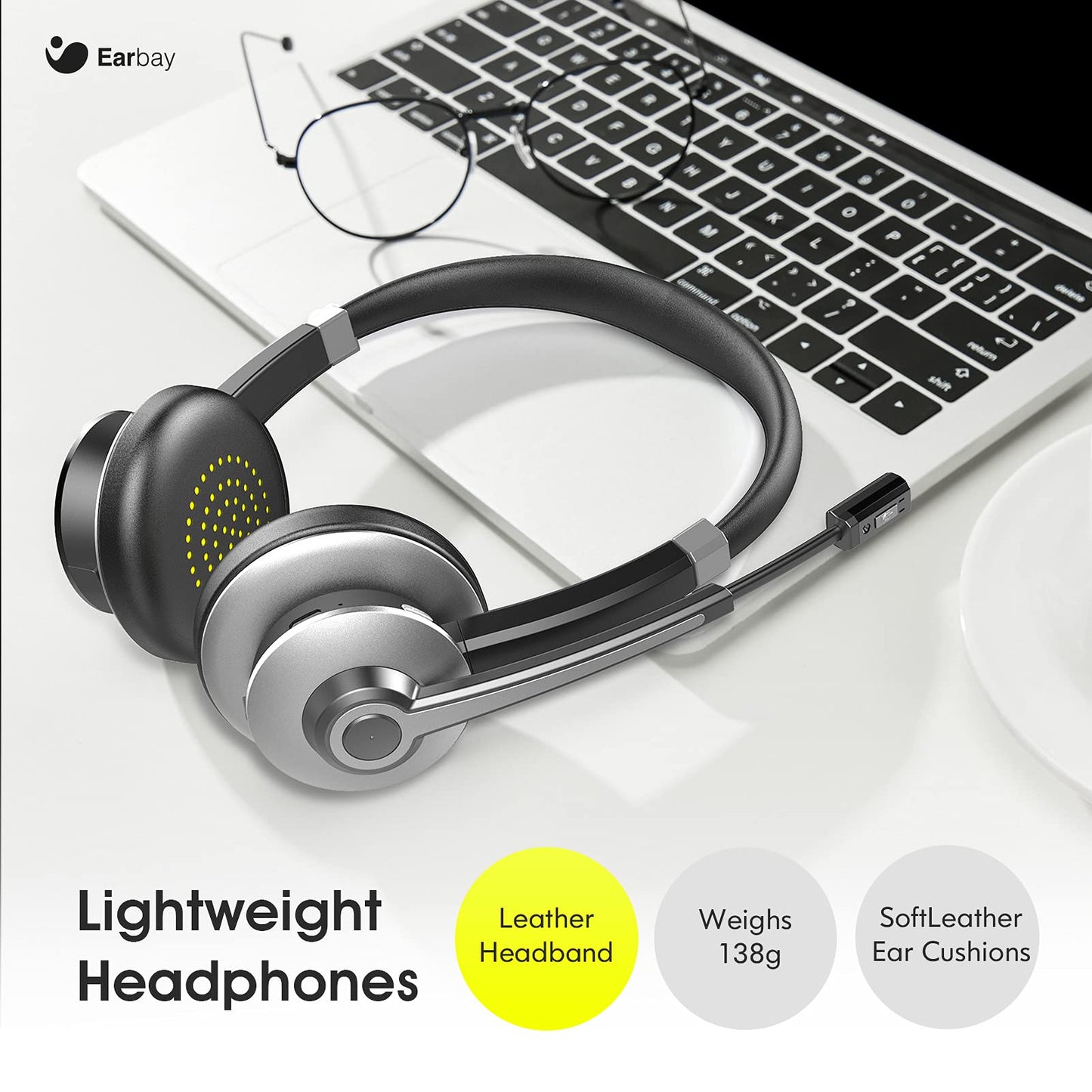 - Earbay Bluetooth Headset | Wireless Headset with Mic Noise Canceling | Stereo PC Headphones with Microphone Mute -